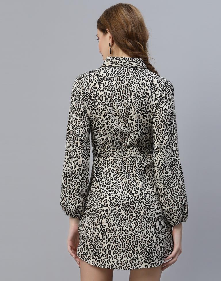 Off White Animal Printed Short Dress