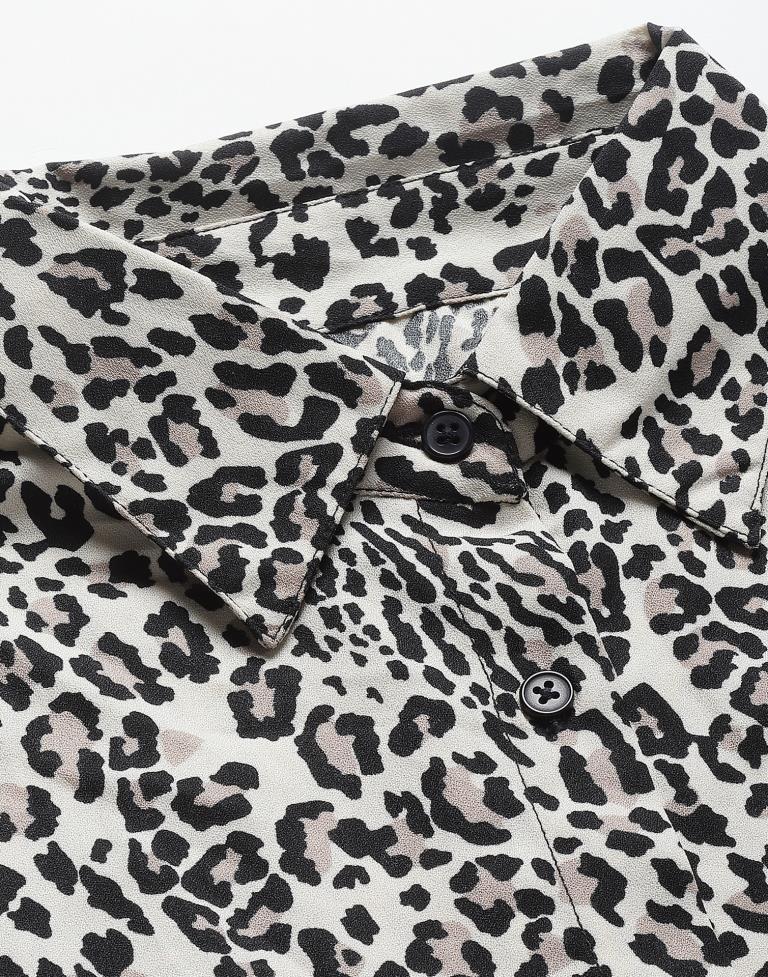 Off White Animal Printed Short Dress