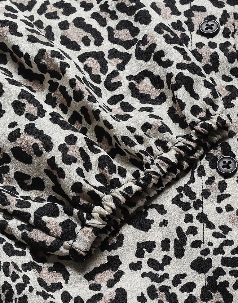Off White Animal Printed Short Dress