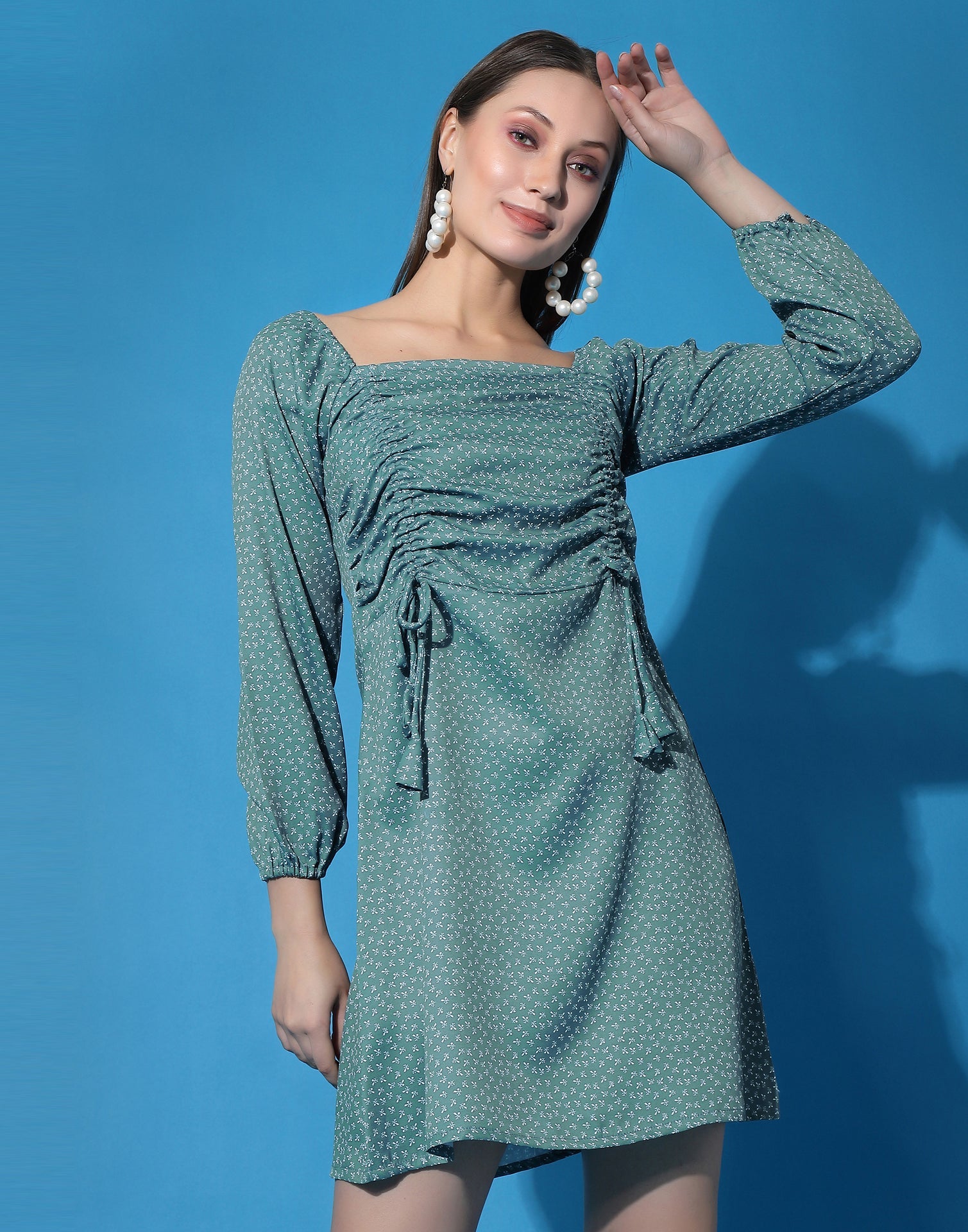 Light Blue Drawstring Dress