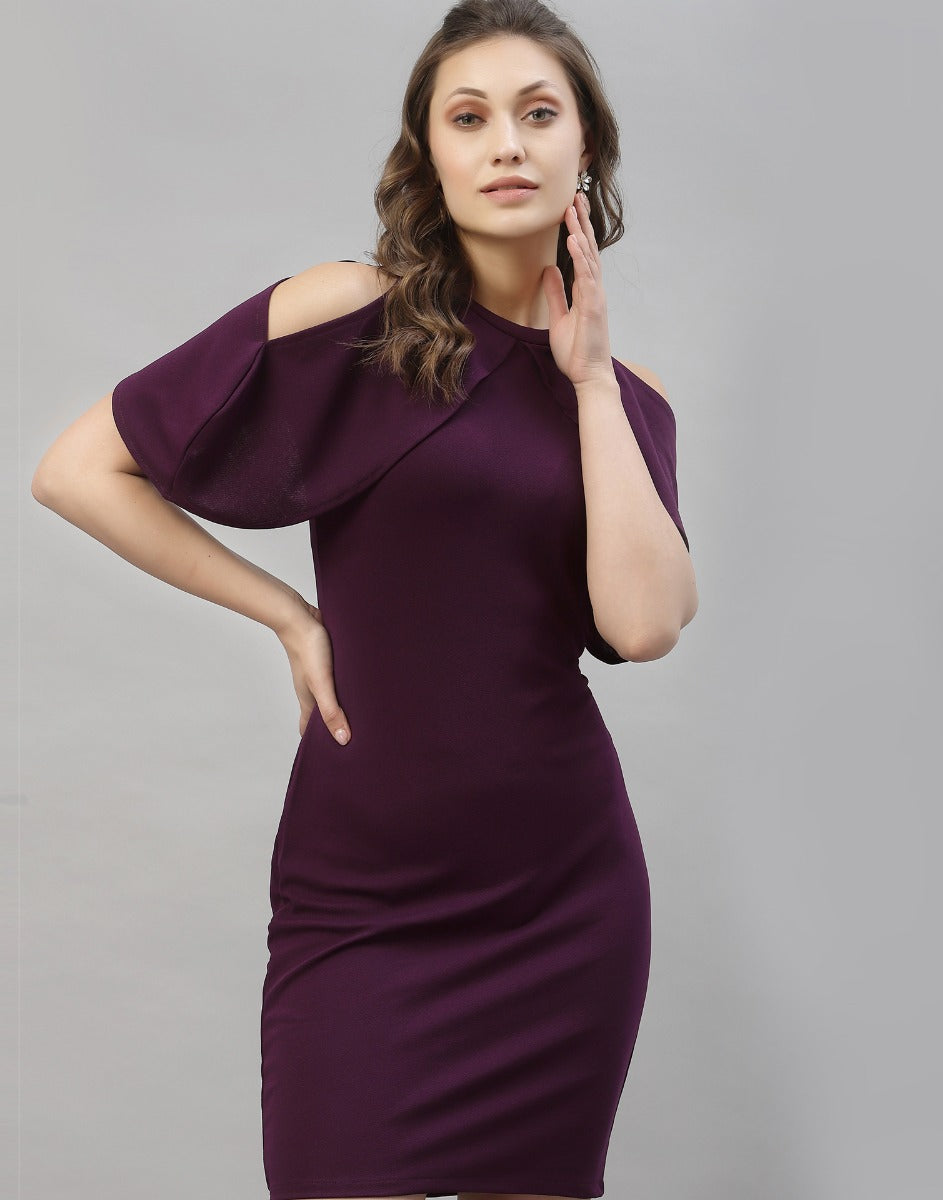 Wine Cut out Sleeve Bodycon Dress