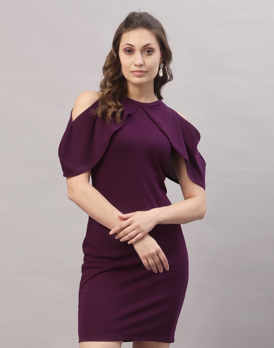 Wine Cut out Sleeve Bodycon Dress