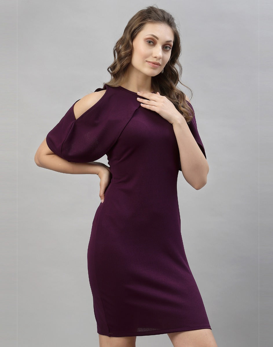 Wine Cut out Sleeve Bodycon Dress