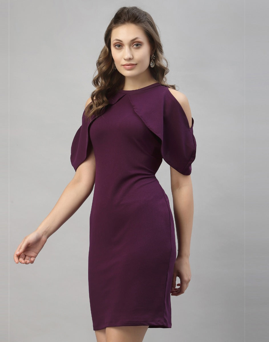 Wine Cut out Sleeve Bodycon Dress
