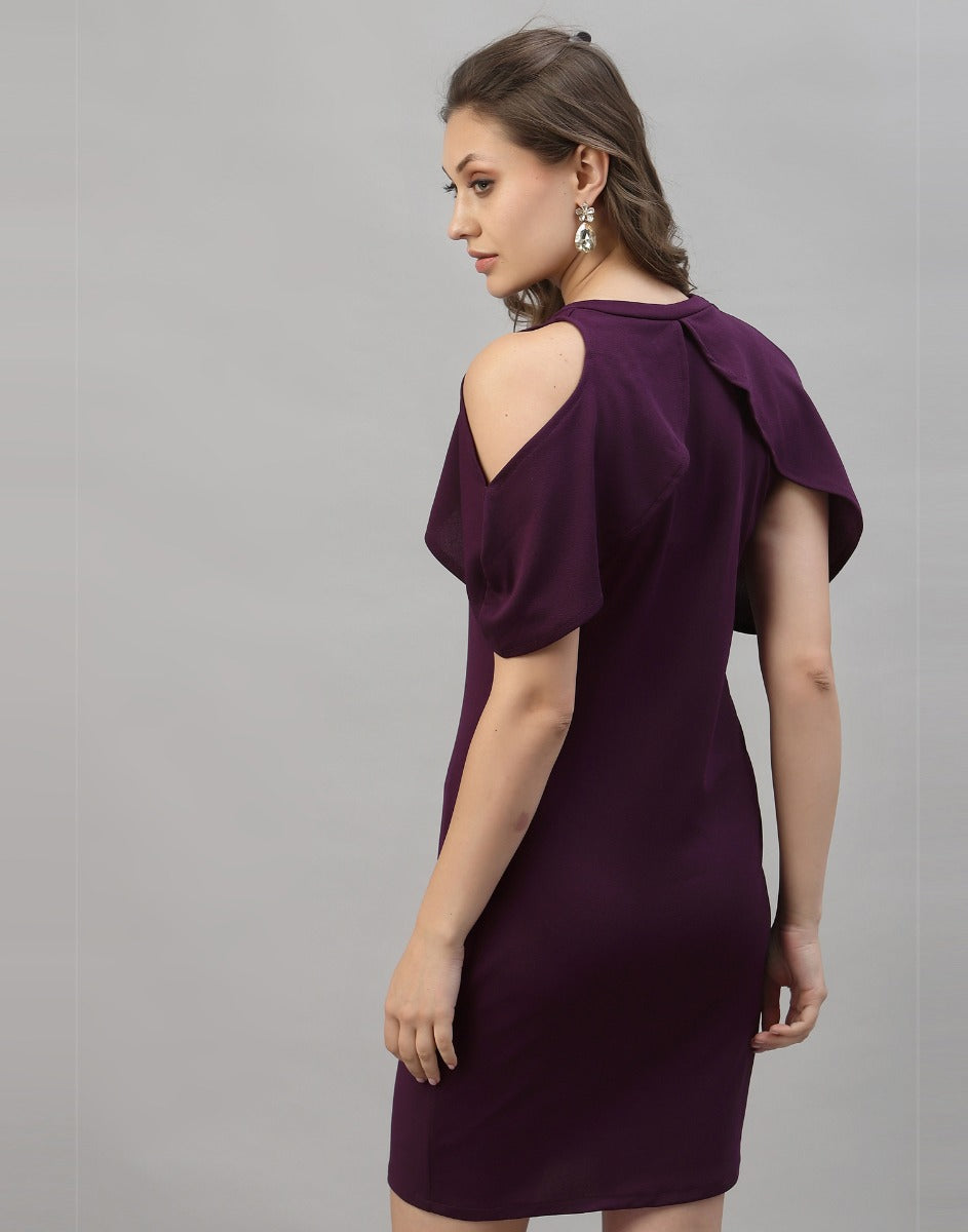 Wine Cut out Sleeve Bodycon Dress