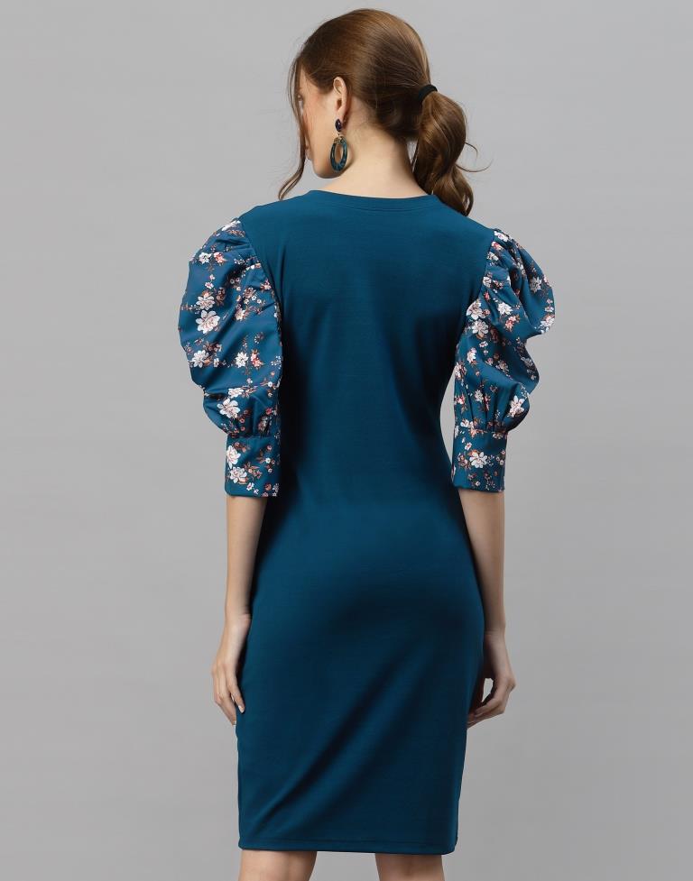 Blue Puff Sleeve Bodycon Dress