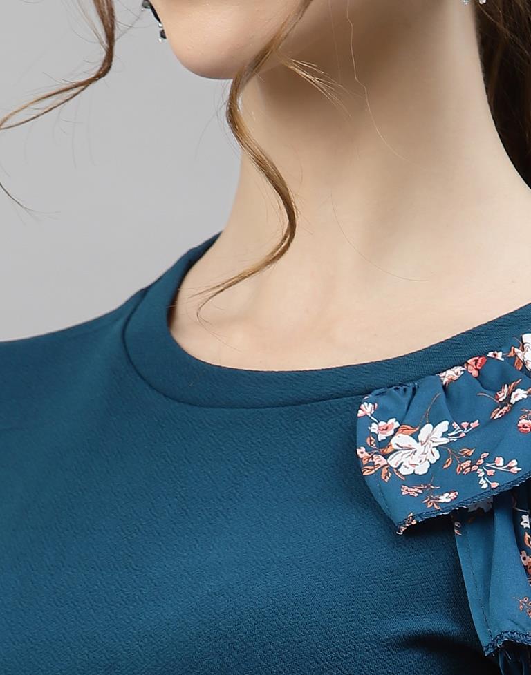 Teal One Side Ruffled Sleeve Top