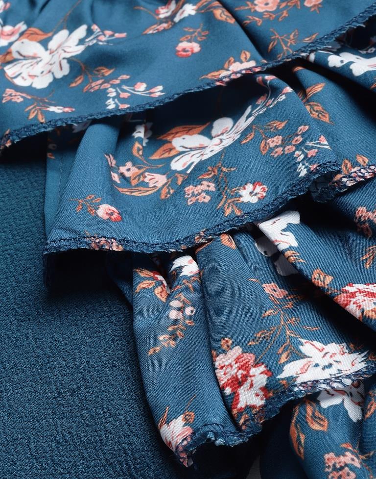 Teal One Side Ruffled Sleeve Top