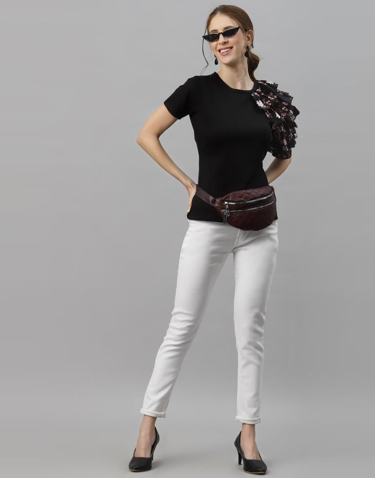 Black One Side Ruffled Sleeve Top