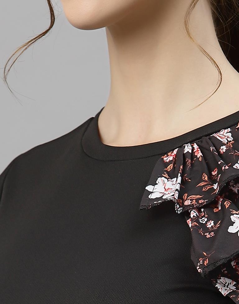 Black One Side Ruffled Sleeve Top