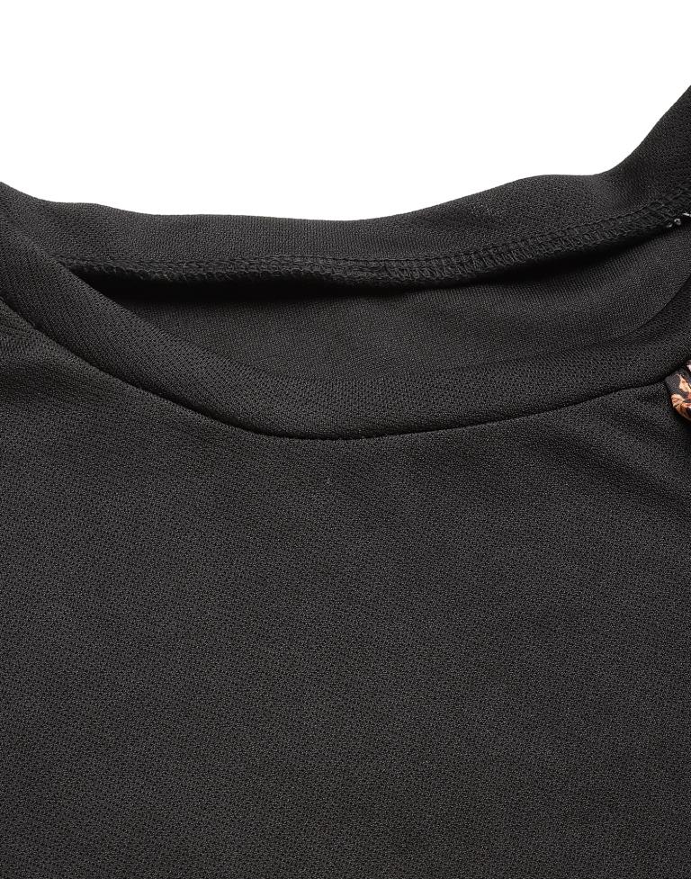Black One Side Ruffled Sleeve Top