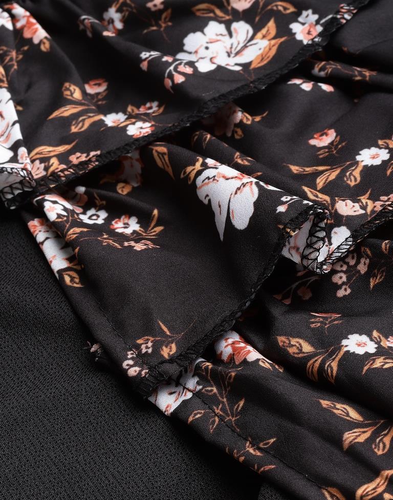 Black One Side Ruffled Sleeve Top