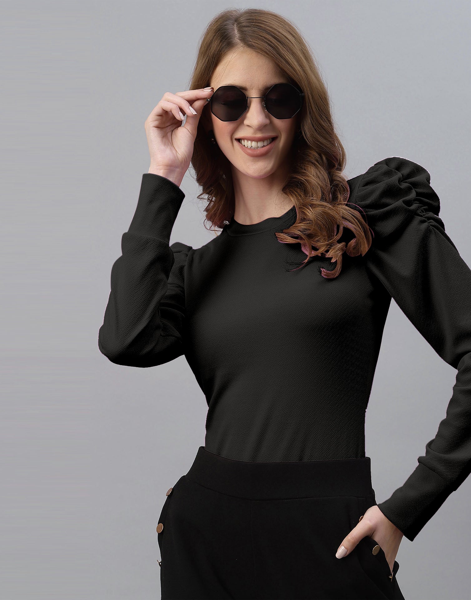 Black Puff Sleeve Top