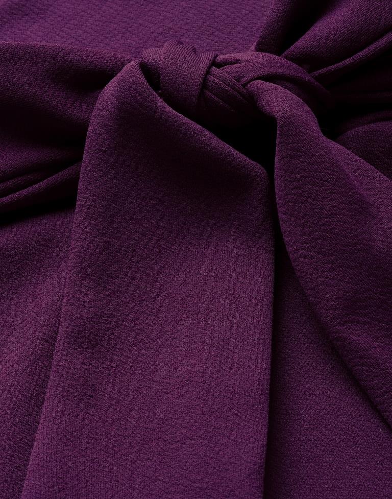 Wine Puff Sleeve Collared Dress