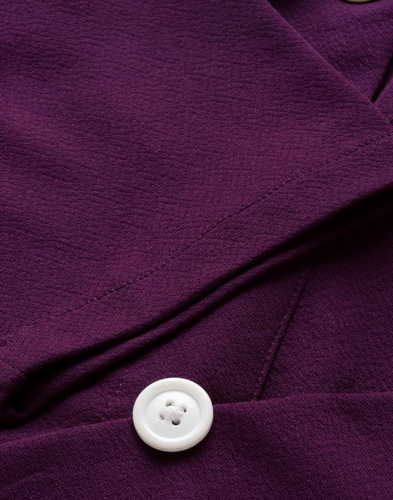 Wine Puff Sleeve Collared Dress