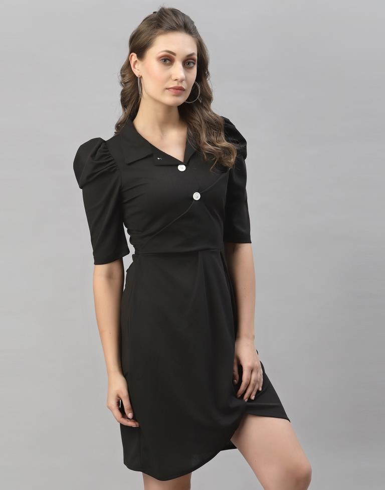 Black Puff Sleeve Collared Dress