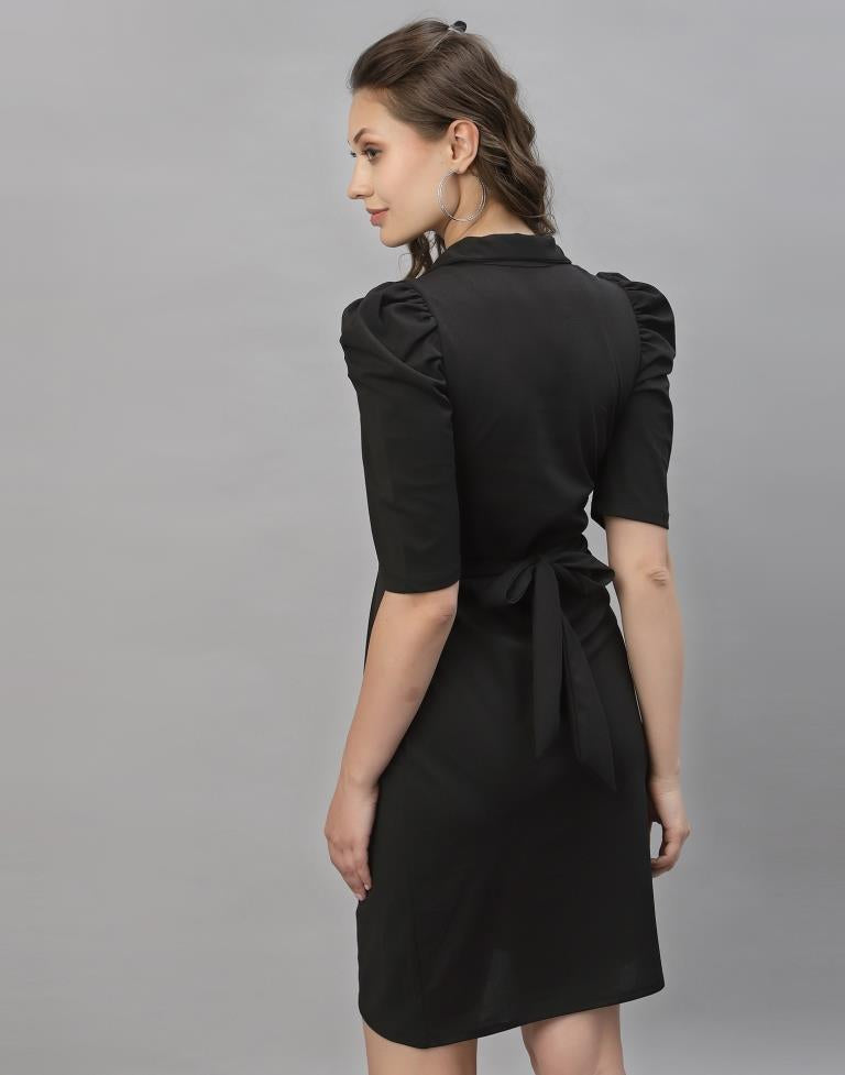 Black Puff Sleeve Collared Dress