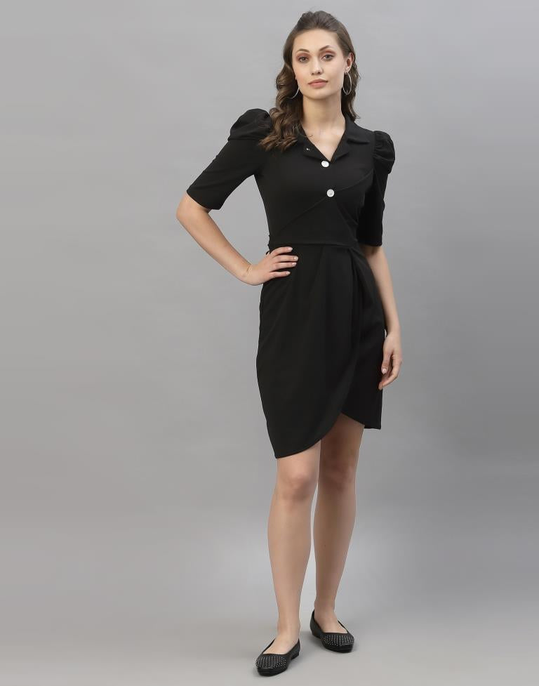 Black Puff Sleeve Collared Dress