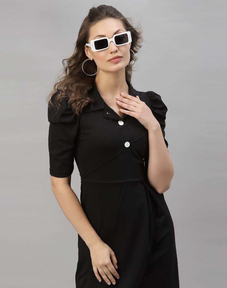 Black Puff Sleeve Collared Dress