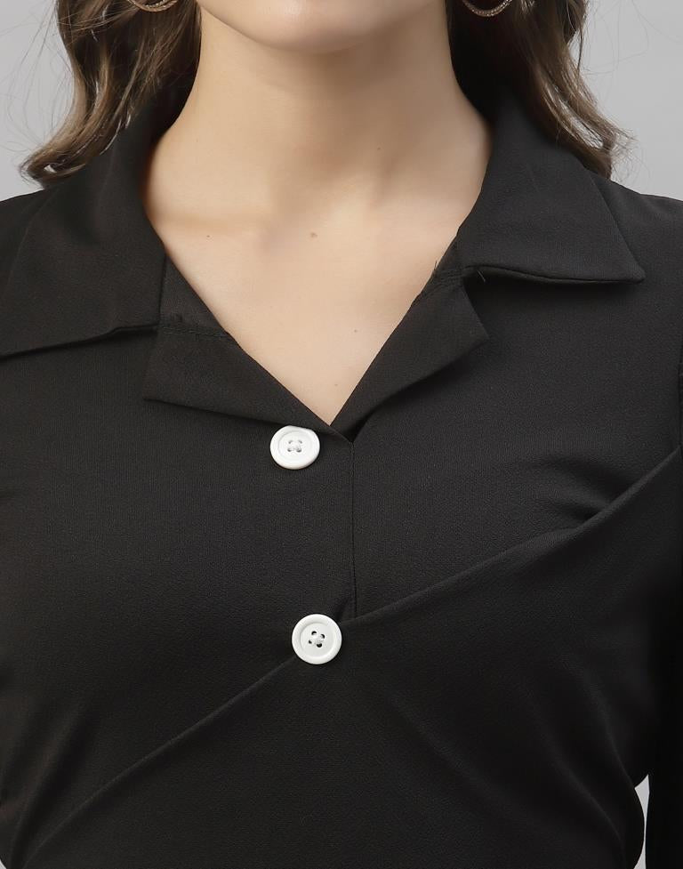 Black Puff Sleeve Collared Dress