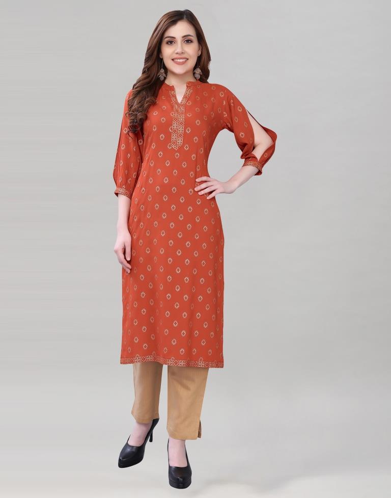 Burnt Orange Printed Kurti