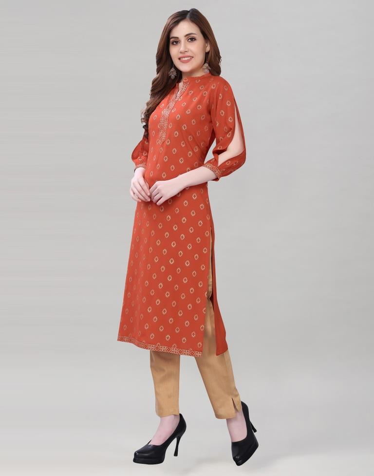Burnt Orange Printed Kurti