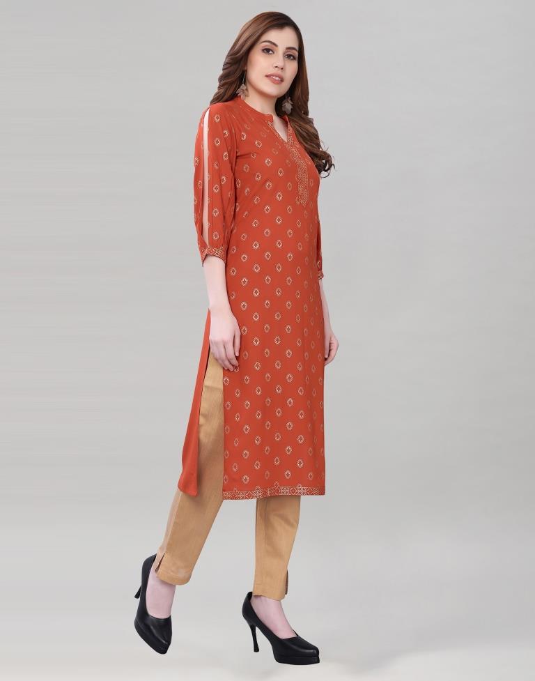 Burnt Orange Printed Kurti