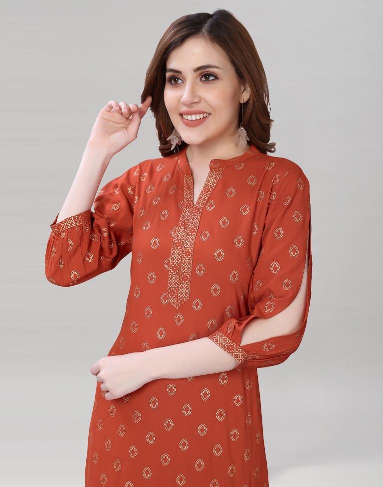 Burnt Orange Printed Kurti