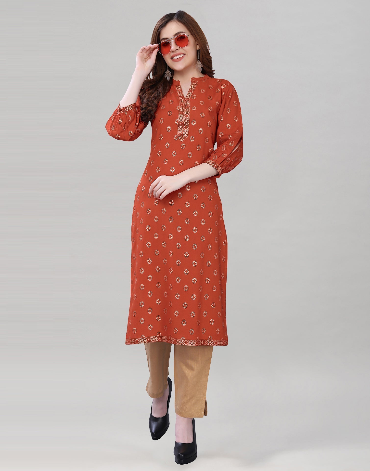 Burnt Orange Printed Kurti
