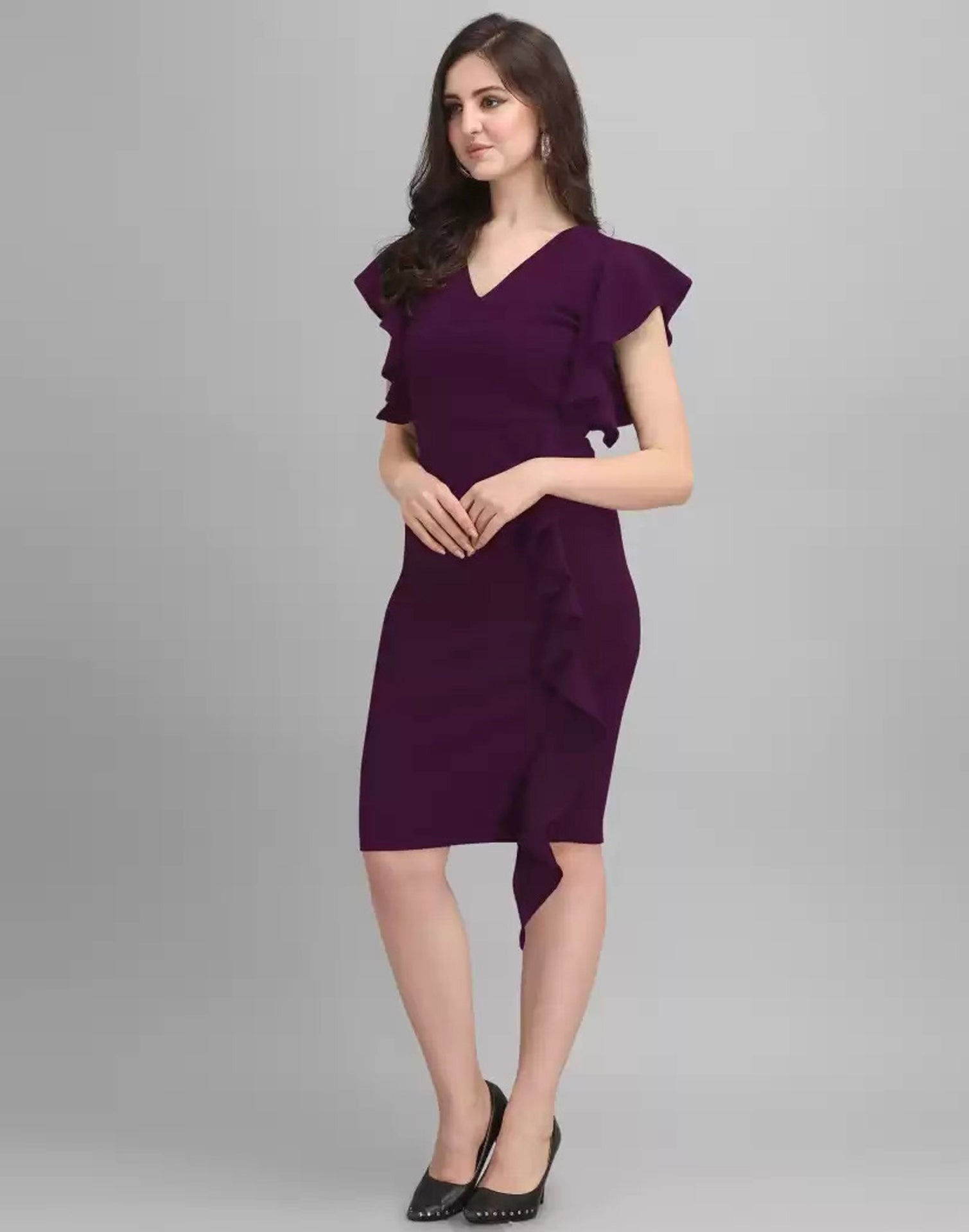 Wine Ruffle Bodycon Dress