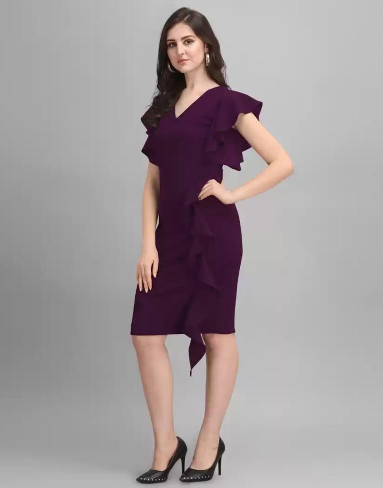 Wine Ruffle Bodycon Dress