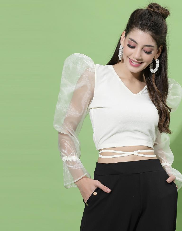 White Puff Sleeve With Strap Top
