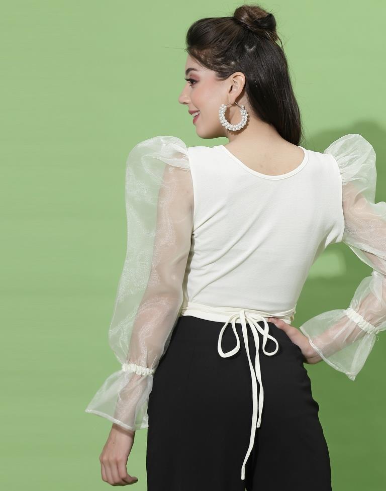 White Puff Sleeve With Strap Top