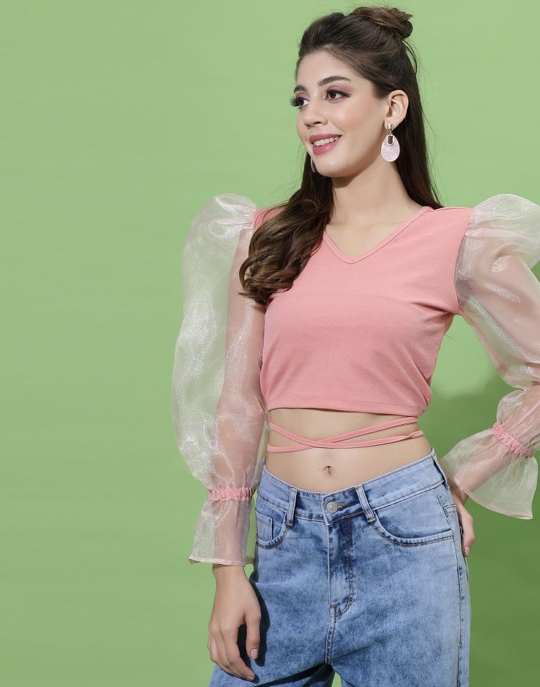 Peach Puff Sleeve With Strap Top