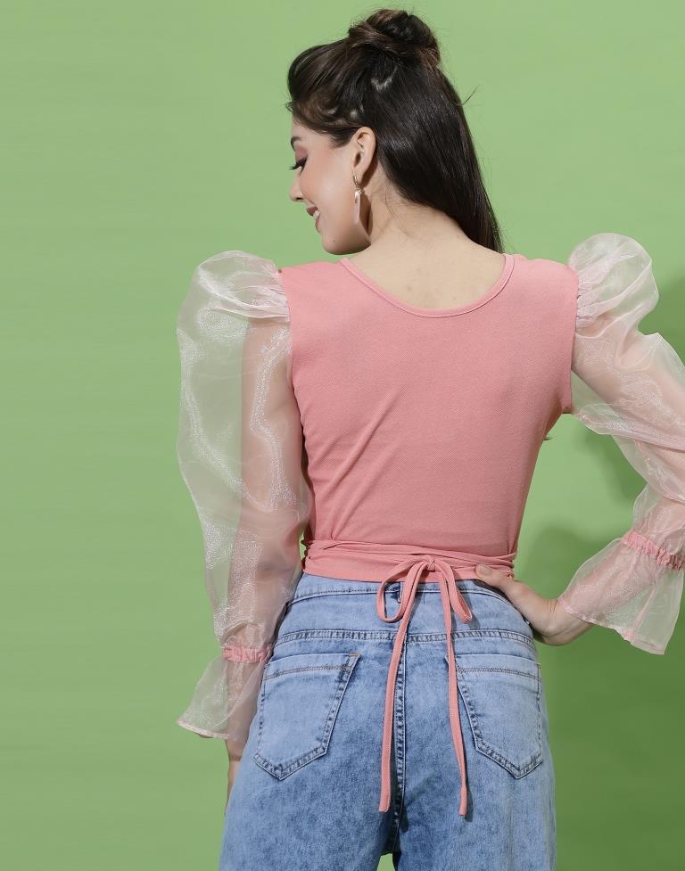Peach Puff Sleeve With Strap Top