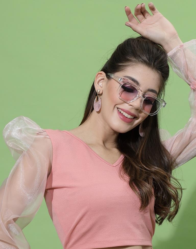 Peach Puff Sleeve With Strap Top