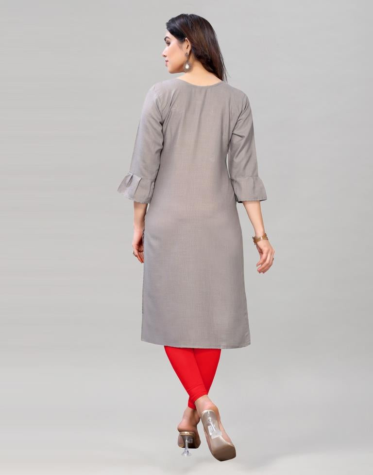 Grey Coloured Embroidered Diva Slub Kurti | SLV379K171