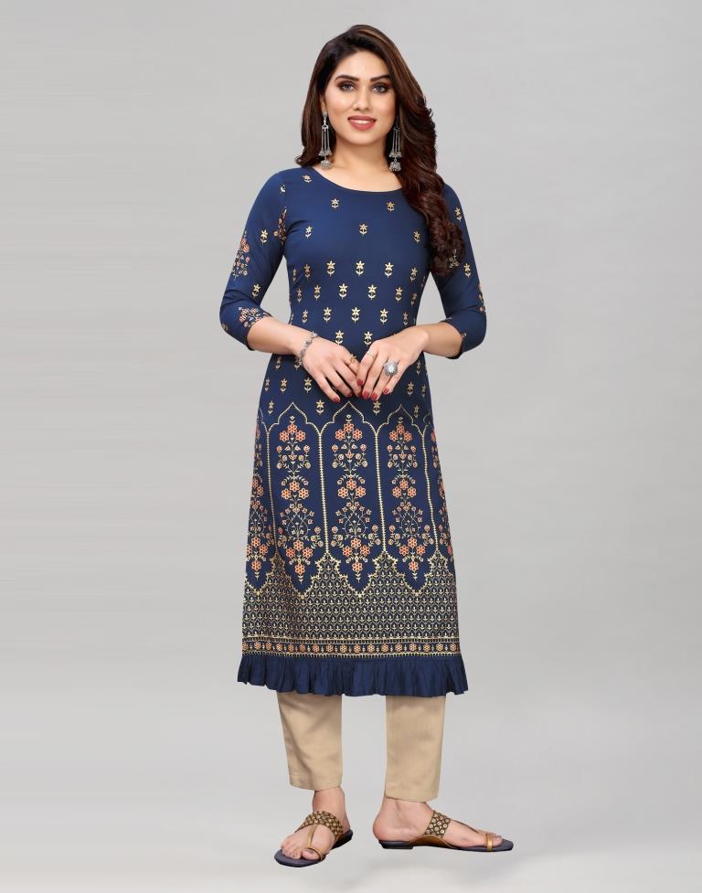 Navy Blue Printed Kurti