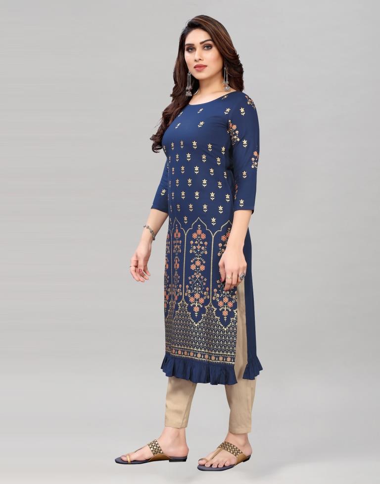 Navy Blue Printed Kurti