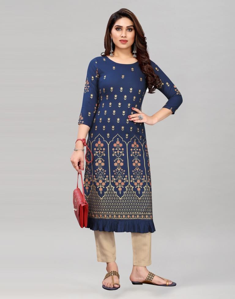 Navy Blue Printed Kurti