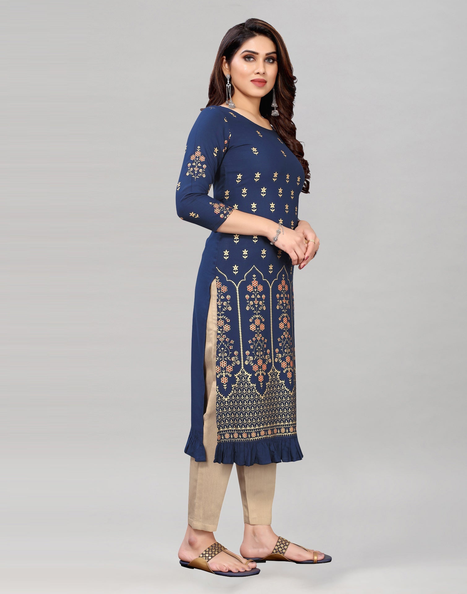 Navy Blue Printed Kurti