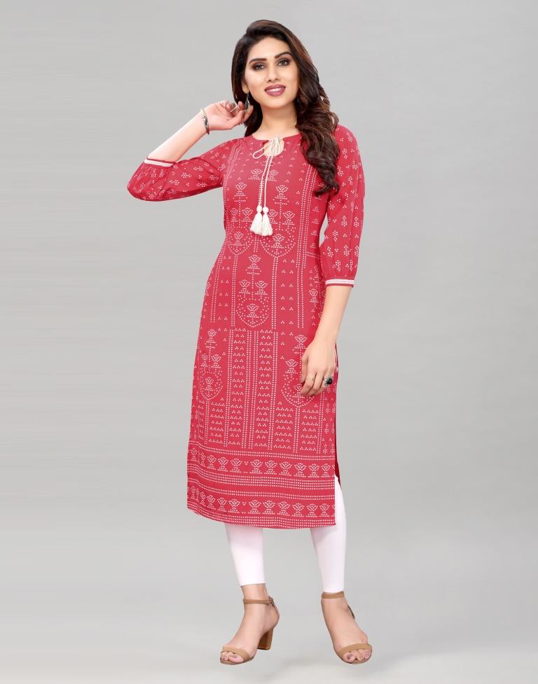 Coral Pink Bandhani Printed Kurti