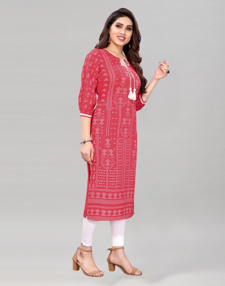 Coral Pink Bandhani Printed Kurti
