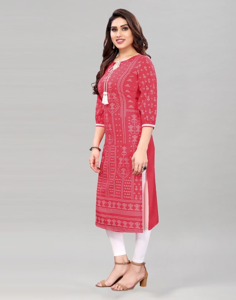 Coral Pink Bandhani Printed Kurti