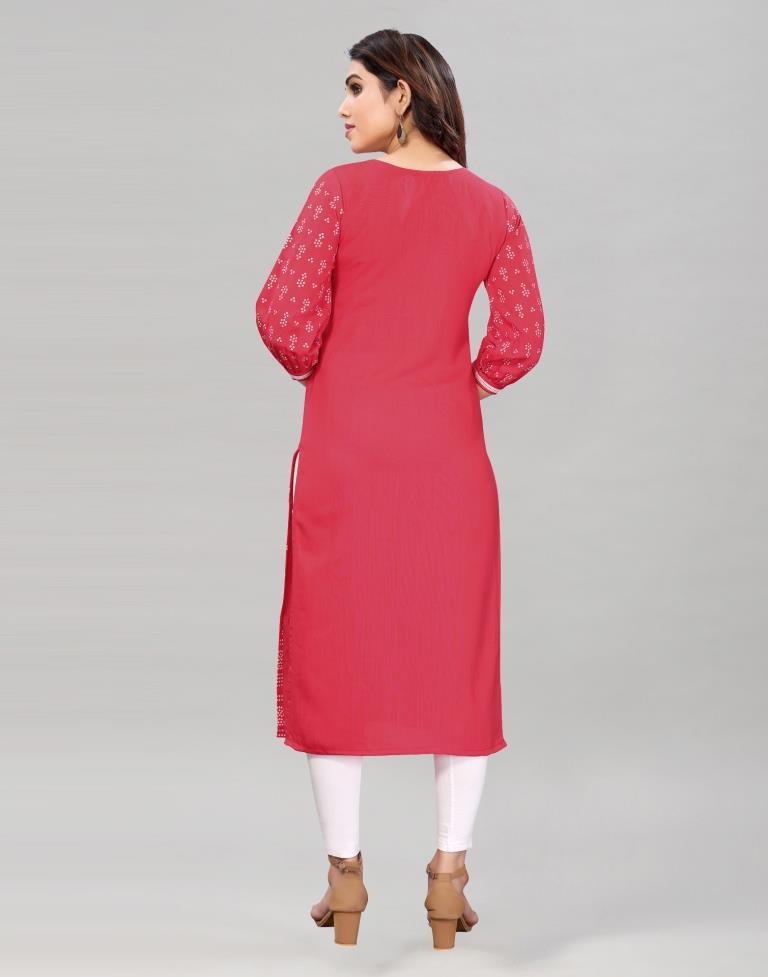 Coral Pink Bandhani Printed Kurti
