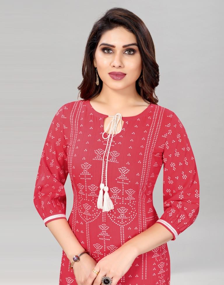 Coral Pink Bandhani Printed Kurti
