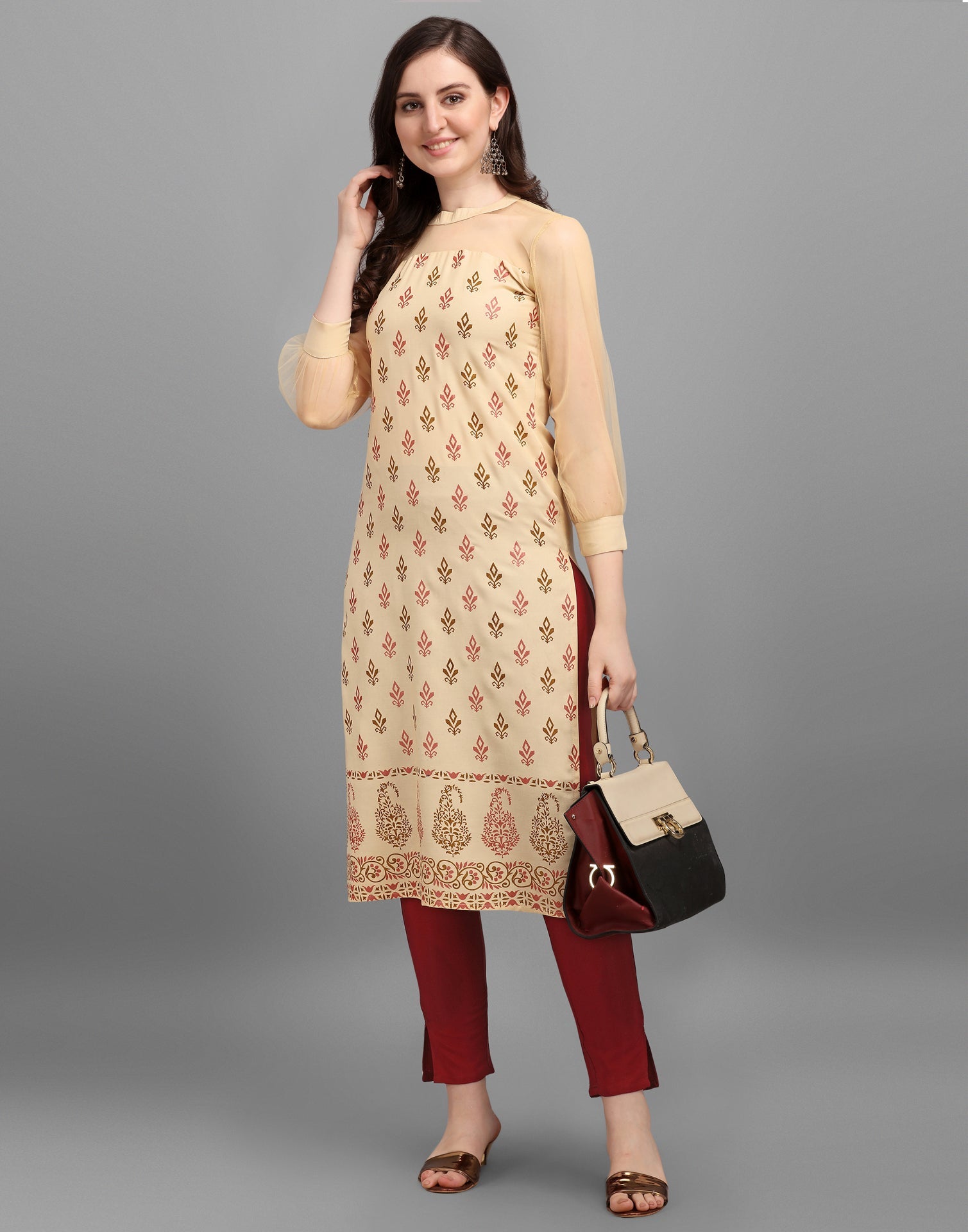 Cream Printed Kurti