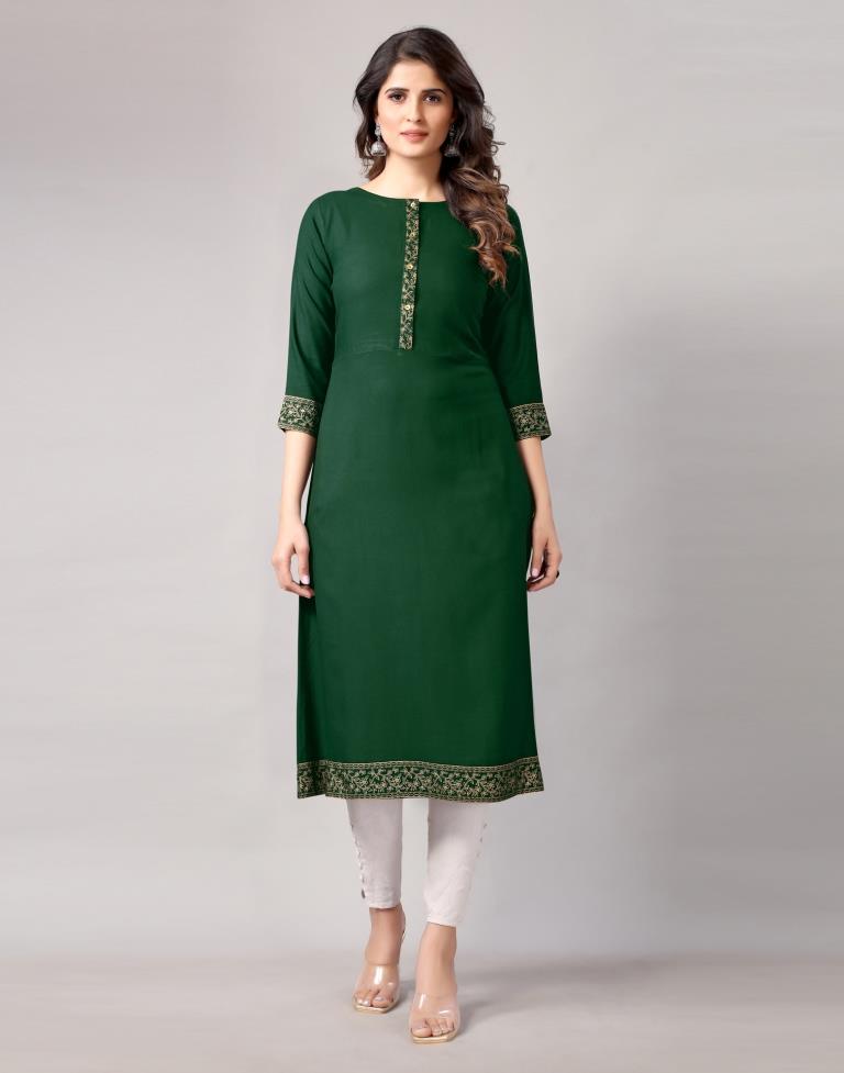 Bottal Green Printed Kurti