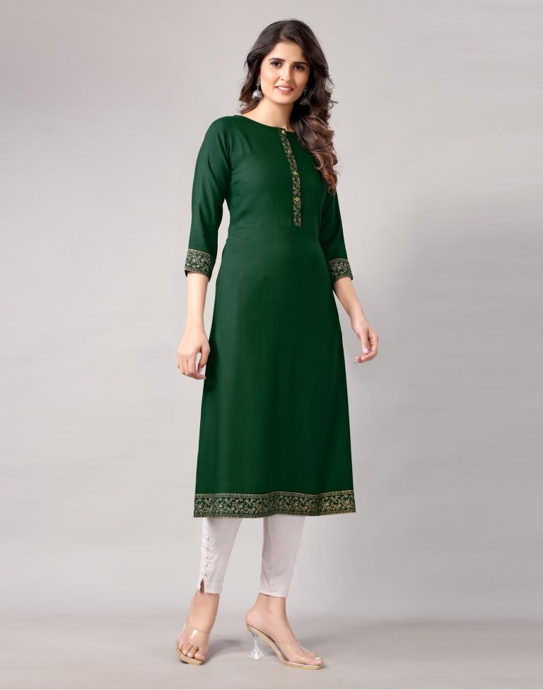 Bottal Green Printed Kurti