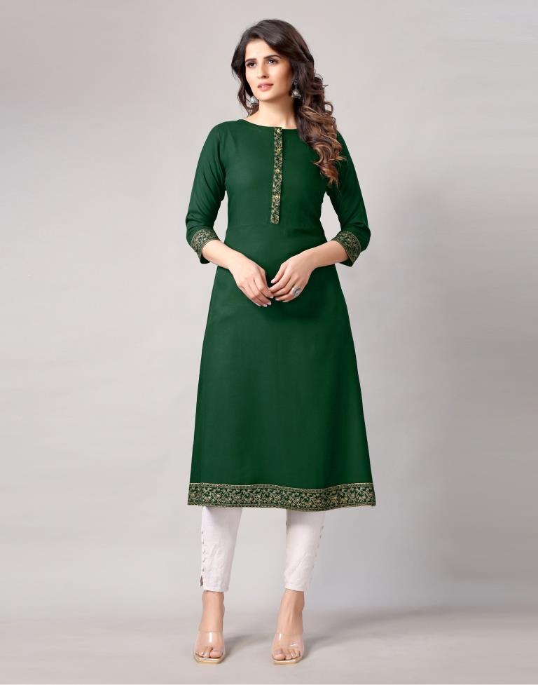 Bottal Green Printed Kurti